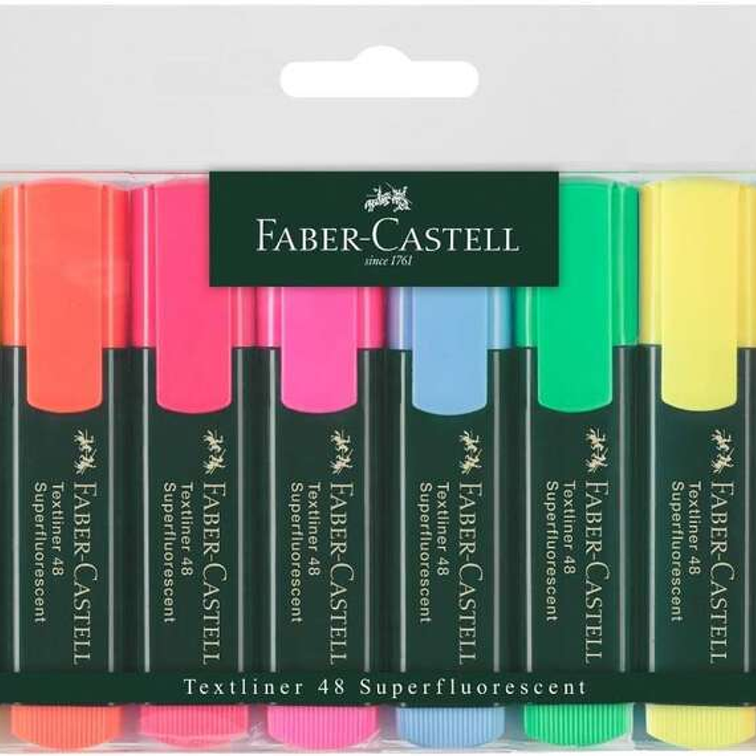 Faber-Castell Textliner 48 Pack de 8 Marcadores Fluorescentes - Punta Biselada - Trazo entre 1.2mm y 5mm - Tinta con Base de Agua - Colores Surtidos 1