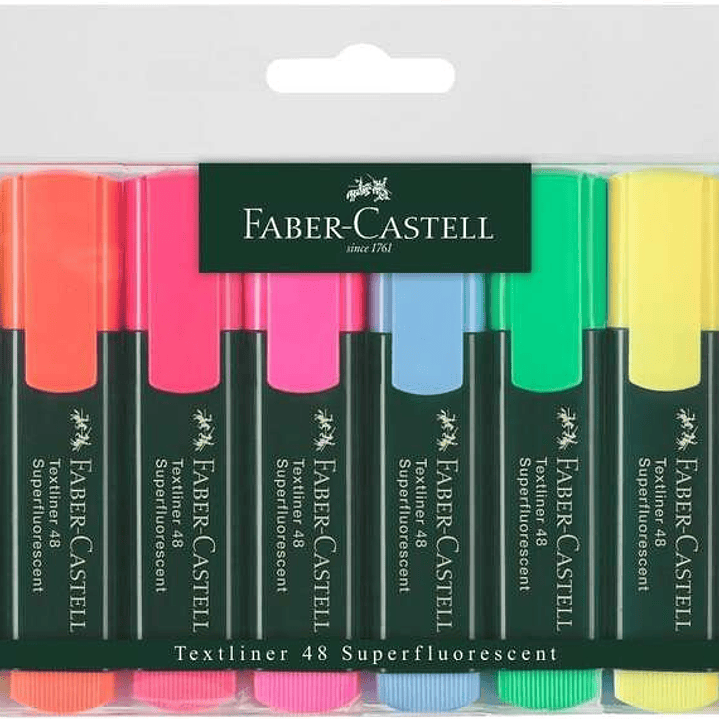 Faber-Castell Textliner 48 Pack de 8 Marcadores Fluorescentes - Punta Biselada - Trazo entre 1.2mm y 5mm - Tinta con Base de Agua - Colores Surtidos 1