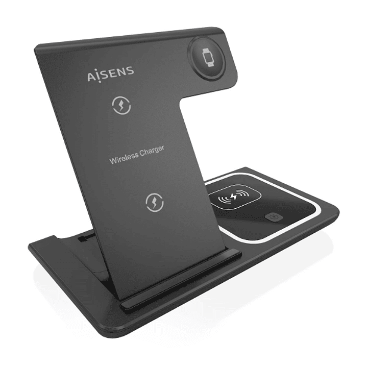 Aisens Cargador Inalambrico USB-C 3 en 1 de 15W para Movil - Apple Watch - Ariculares con Estuche de Carga - Color Negro 1