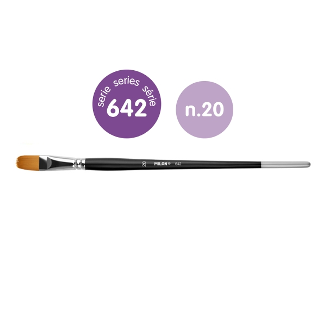 Milan 612 Premium Synthetic Pack de 4 Pinceles Lengua de Gato Numero 20 - Bolsa con Colgador - Pelo Sintetico - Mango Largo - Color Negro 1