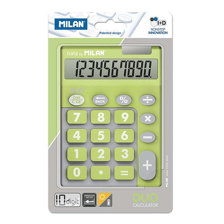 Milan Calculadora 10 Digitos Duo - Calculadora de Sobremesa - Teclas Grandes - Tecla Rectificacion Entrada de Datos - Color Verde 1