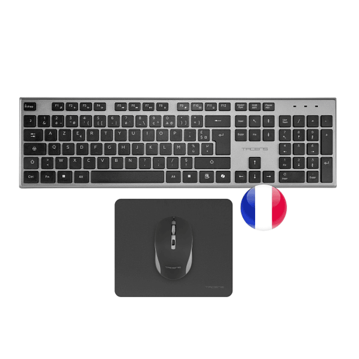 Tacens Zenith Combo Pack Inalabrico de Teclado Completo + Raton y Alfombrilla - Disposicion Francesa AZERTY FR - Teclas Silenciosas de Perfil Bajo - S 1
