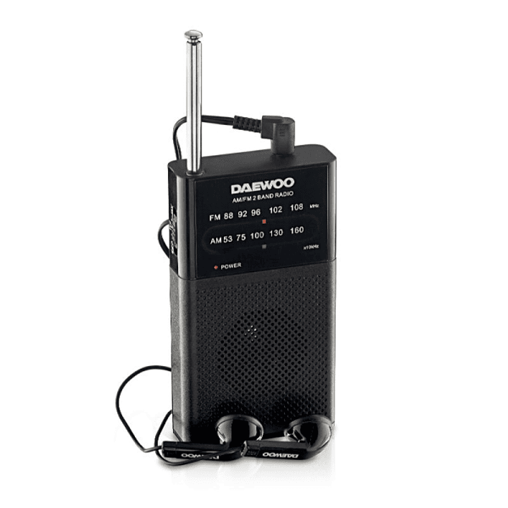 Daewoo Radio AM/FM - Alimentacion a Pilas - Jack 3.5mm - Antena Telescopica - Altavoz Integrado - 130x70x28mm - Color Negro 1