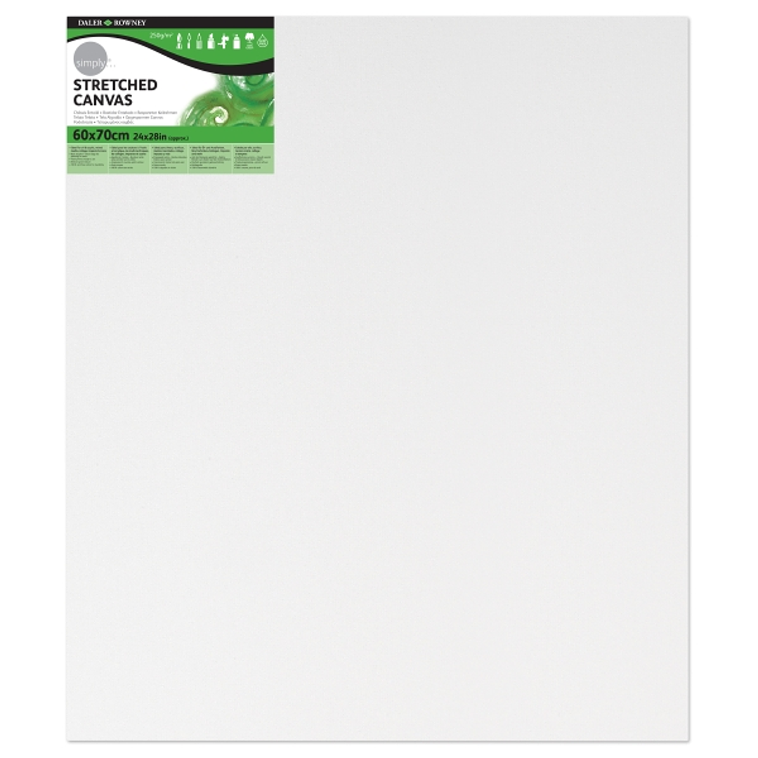 Daler Rowney Simply Bastidor Entelado - 60x70cm - Imprimacion Triple - Grano Medio - 100% Algodon sin Acido - 250g - Color Blanco 1