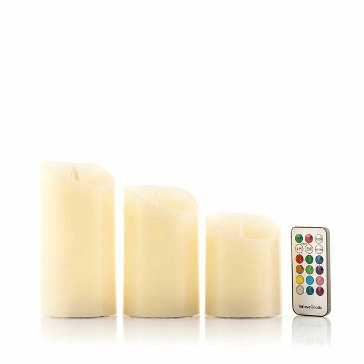Innovagoods Lendles Pack de 3 Velas LED Multicolor - Mando a Distancia - Efecto Llama - Temporizador - Apagado Automatico - 7.5x10cm. - Color Beige 1