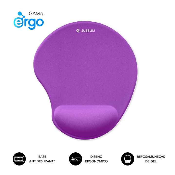 Subblim Ergo Neogel Alfombrilla Ergonomica para Raton - Espuma Elastica - Microtexturizada Impermeable - Base Antideslizante - Color Lila 1