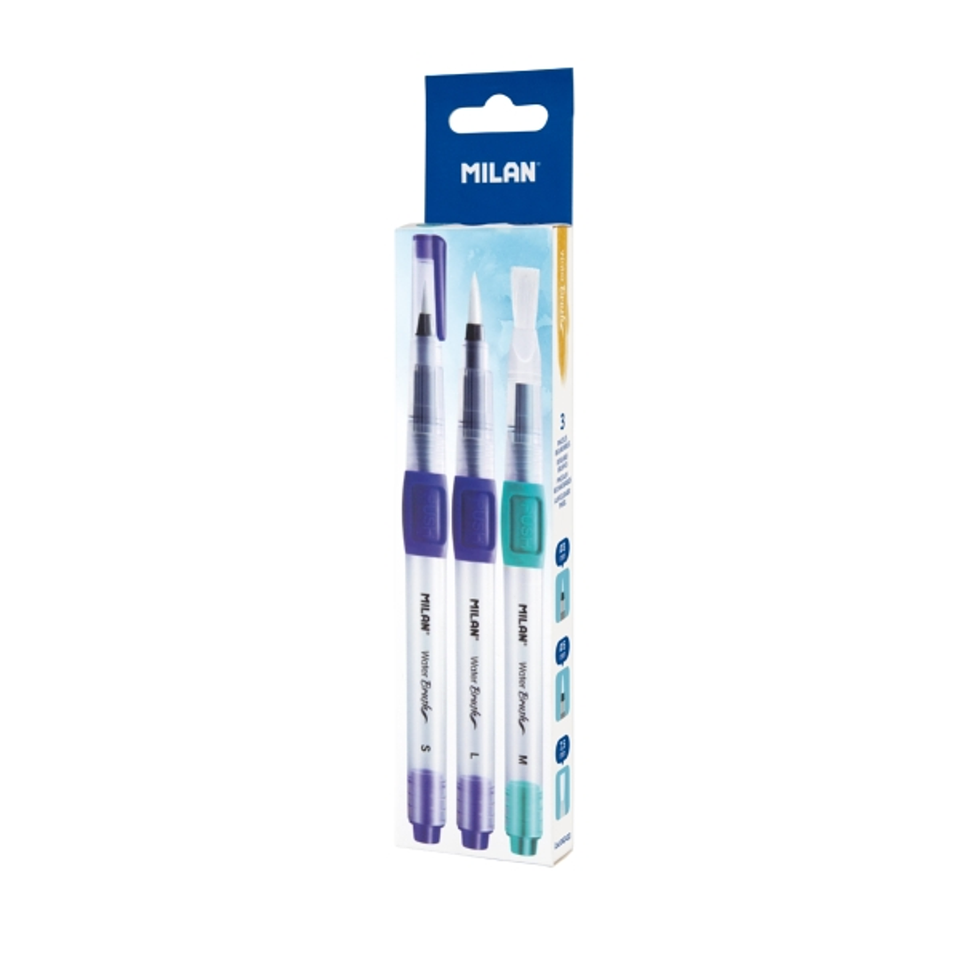 Milan Pack de 3 Pinceles con Deposito de Agua - Recargable - Surtidos - Color Azul 1