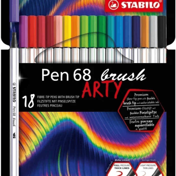 Stabilo Pen 68 Brush Arty Pack de 18 Rotuladores - Punta de Pincel - Tinta a Base de Agua - Colores Surtidos 1