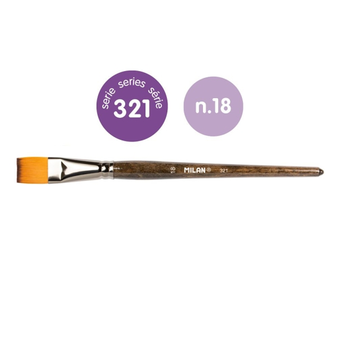 Milan 321 Pack de 3 Pinceles Planos Numero 18 - Bolsa con Colgador - Pelo Sintetico - Color Madera Oscuro 1