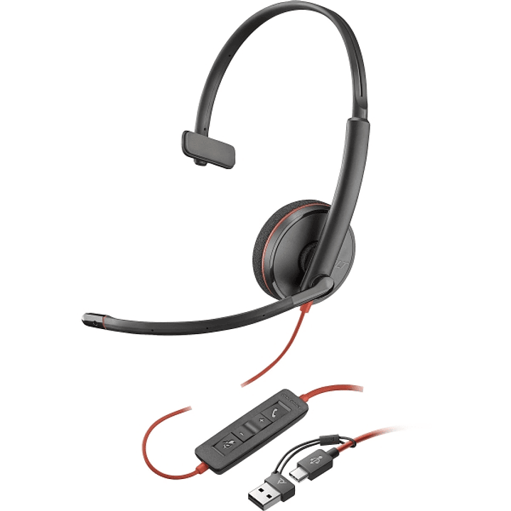 Plantronics/Poly Blackwire C3210 USB-C/USB-A Auricular Monoaural con Microfono - Almohadilla Acolchada - Controles en Cable 1