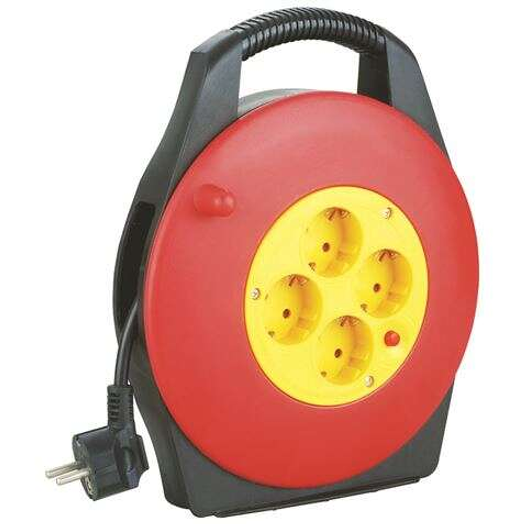 Elbat Enrollador Alargador con Proteccion Termica - 4 Shukos - Carga Maxima Enrollado 1100W, Desenrollado 3200W - Cable de 10m 1