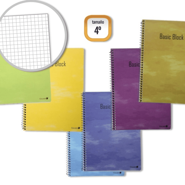 Golden Pack de 10 Cuadernos Espiral 80 Hojas 60gr Cuadricula - Tamaño 4º - Tapa Normal Plastificada - Colores Surtidos 1