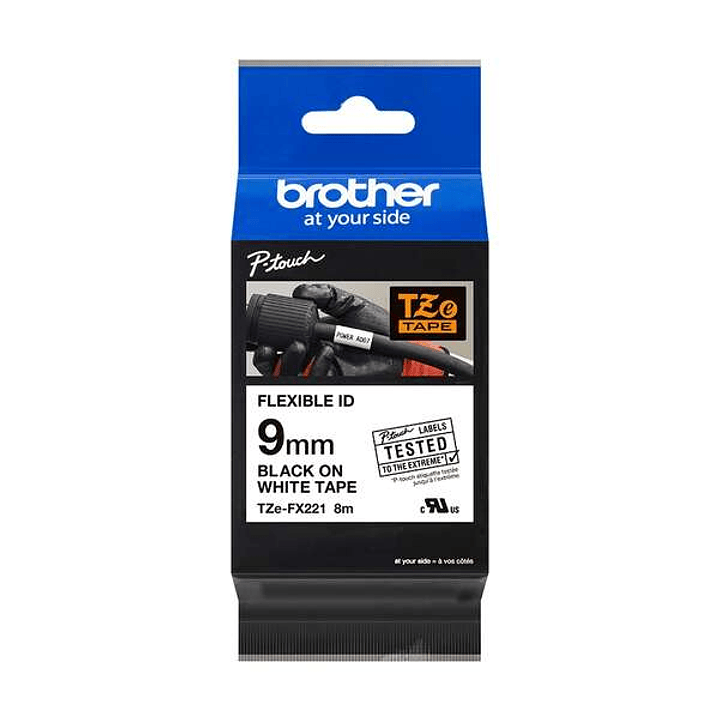 Brother TZeFX221 Cinta Laminada Flexible Original de Etiquetas - Texto negro sobre fondo blanco - Ancho 9mm x 8 metros 1