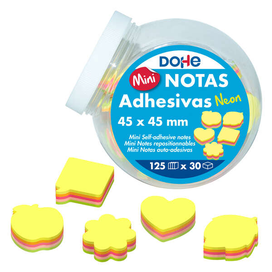 Dohe Expositor de 30 Mini Blocs de 125 Notas Adhesivas - Tamaño 45x45mm - Formas Surtidas - Colores Neon Surtidos 1