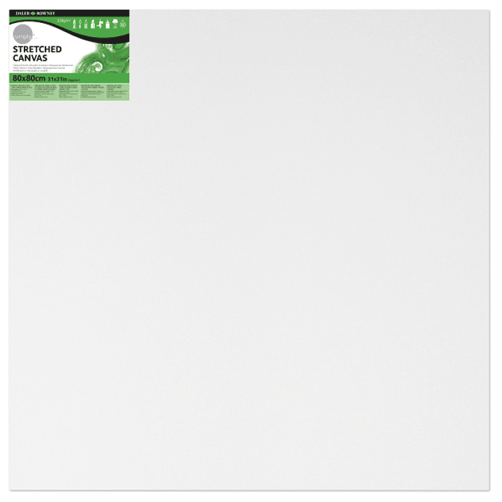 Daler Rowney Simply Bastidor Entelado - 80x80cm - Imprimacion Triple - Grano Medio - 100% Algodon sin Acido - 250g - Color Blanco 1