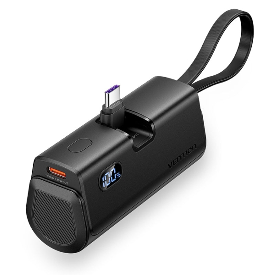Vention PowerBank 4800mAh - USB-C - Carga Rapida 22.5W - Conector Plegable - Color Negro 1