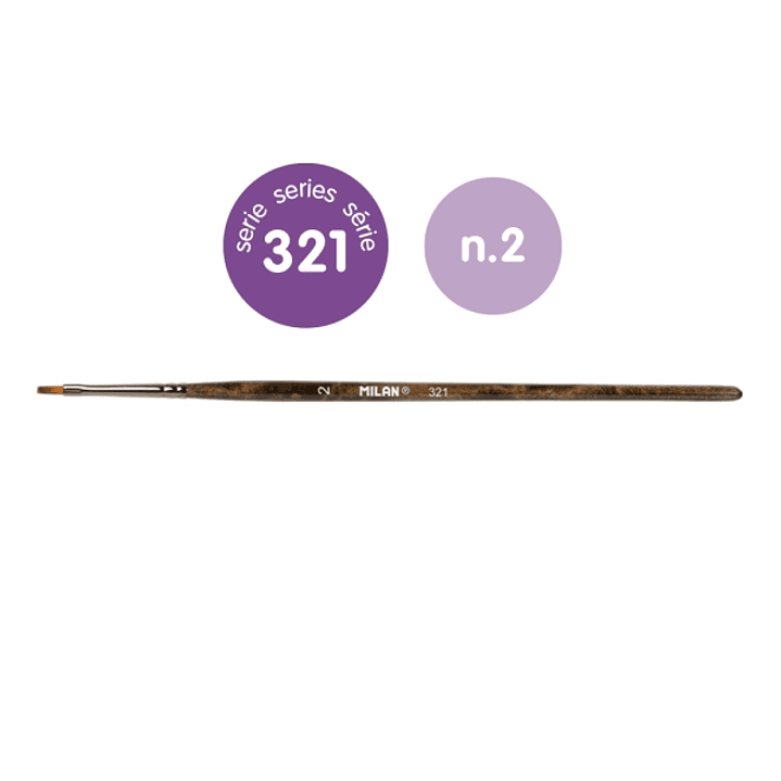 Milan 321 Pack de 12 Pinceles Planos Numero 2 - Bolsa con Colgador - Pelo Sintetico - Color Madera Oscuro 1