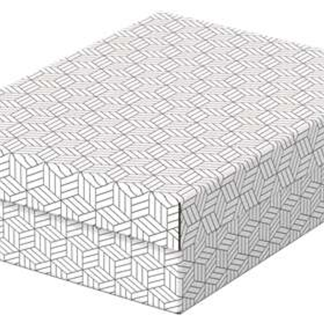 Esselte Pack de 3 Cajas Medianas de Almacenamiento con Tapa 265x100x360mm - Carton 100% Reciclado y Reciclable - Diseño Blanco con Dibujo 1