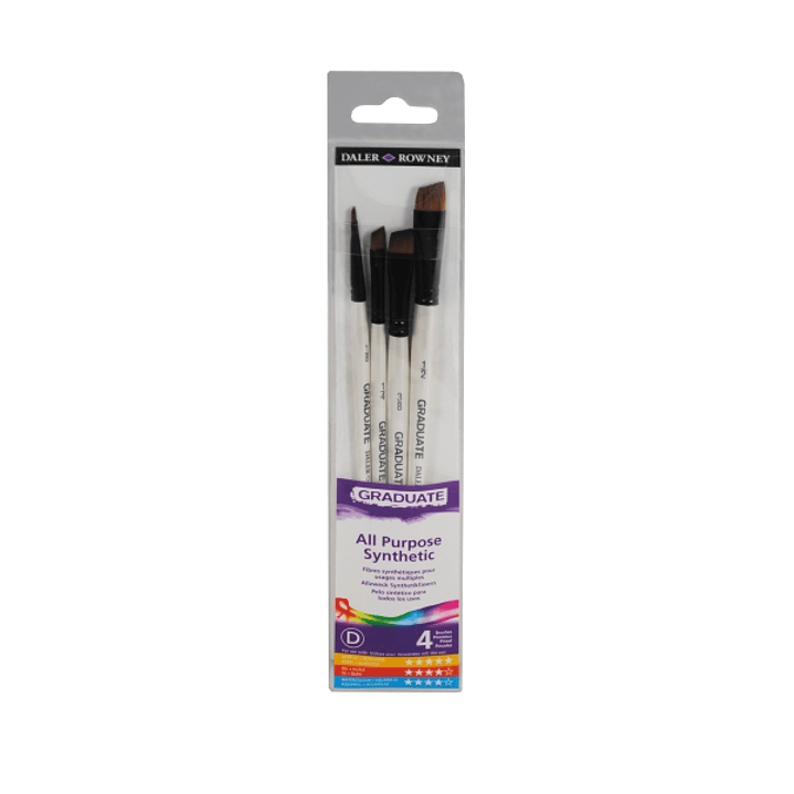 Daler Rowney Graduate Pack de 4 Pinceles Multitecnica - Pelo Sintetico - Mango Corto 1