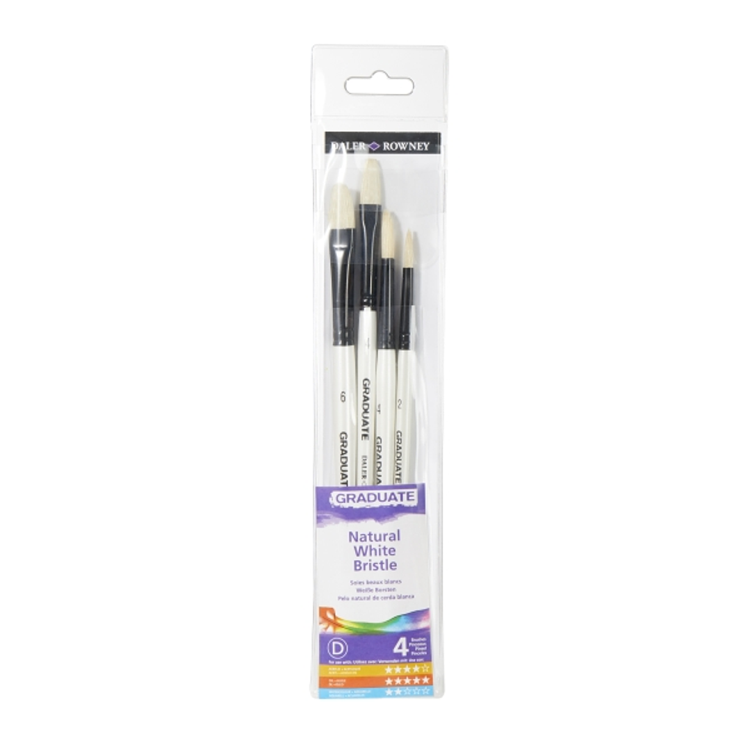 Daler Rowney Graduate Pack de 4 Pinceles para Oleo - Pelo de Cerda Natural - Mango Corto 1