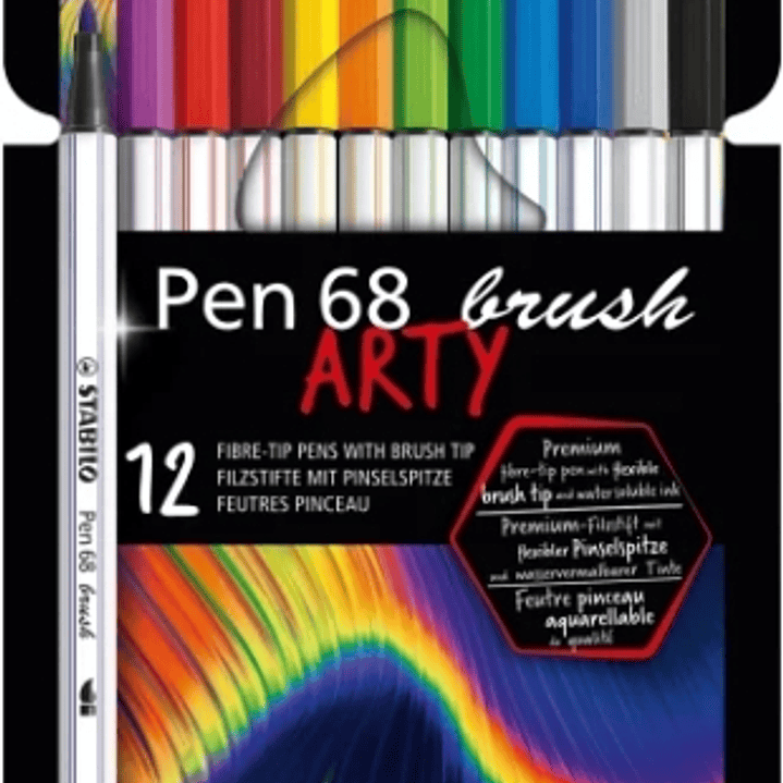 Stabilo Pen 68 Brush Arty Pack de 12 Rotuladores - Punta de Pincel - Tinta a Base de Agua - Colores Surtidos 1