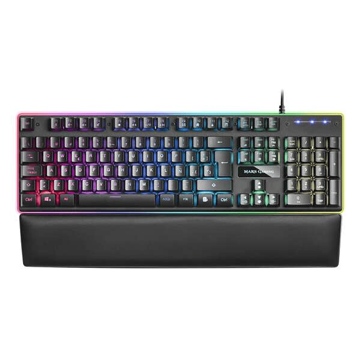Mars Gaming MK320 Teclado Hibrido USB - Retroiluminacion LED RGB - Reposamuñecas Acolchado - Antighosting - Cable de 1.50m 1