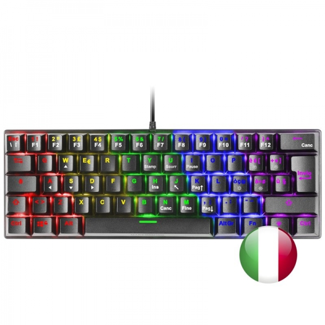 Mars Gaming MK60 Teclado Gaming Mecanico - Ultra-Compacto 60% - Switches Antipolvo - Iluminacion RGB - Teclas Imborrables - Anti-Ghosting Avanzado - M 1