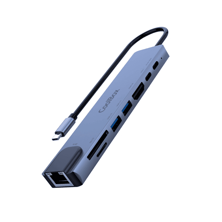 CoolBox MiniDock C81 USB-C - 1x HDMI 4K, 2x USB 3.2 Gen1, 1x USB-C PD, 1x  USB-C, 1x SD, 1xMicroSD/TF, 1x RJ45 10/100/1000 - Compatible con PC, MAC y  1