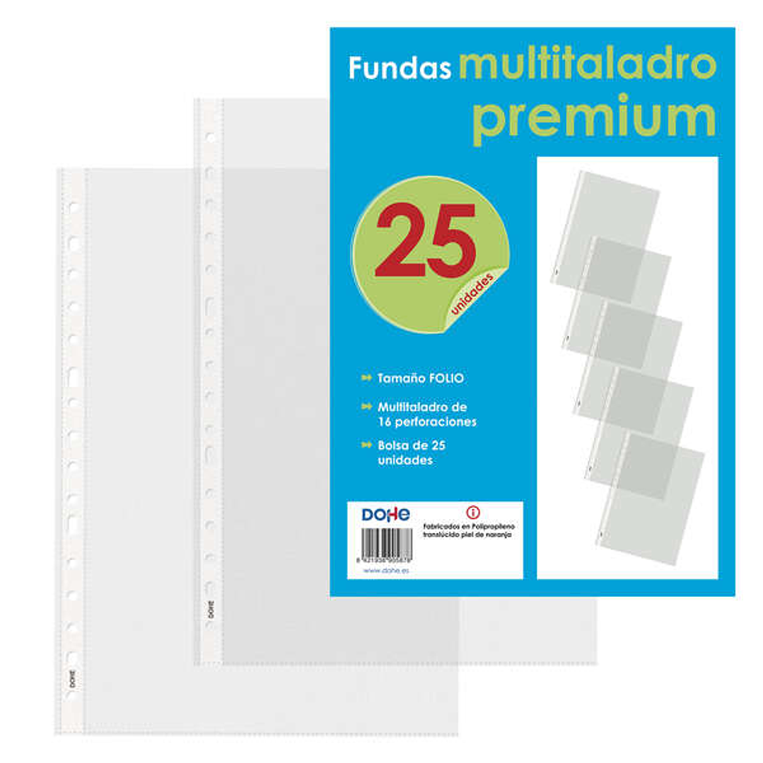 Dohe 25 Fundas Multitaladro Premium con 16 Perforaciones - Polipropileno Rugoso 1