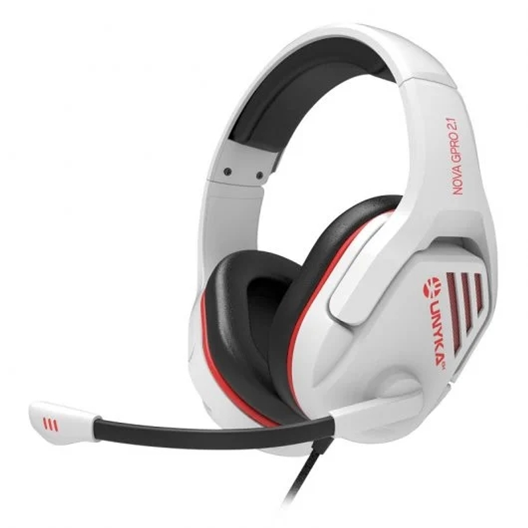Unykach Gaming Nova Gpro White 2.1 Auriculares con Microfono Ajustable - Diadema Ajustable - Almohadillas Acolchadas - Controles en Cable - Cable de 1 1