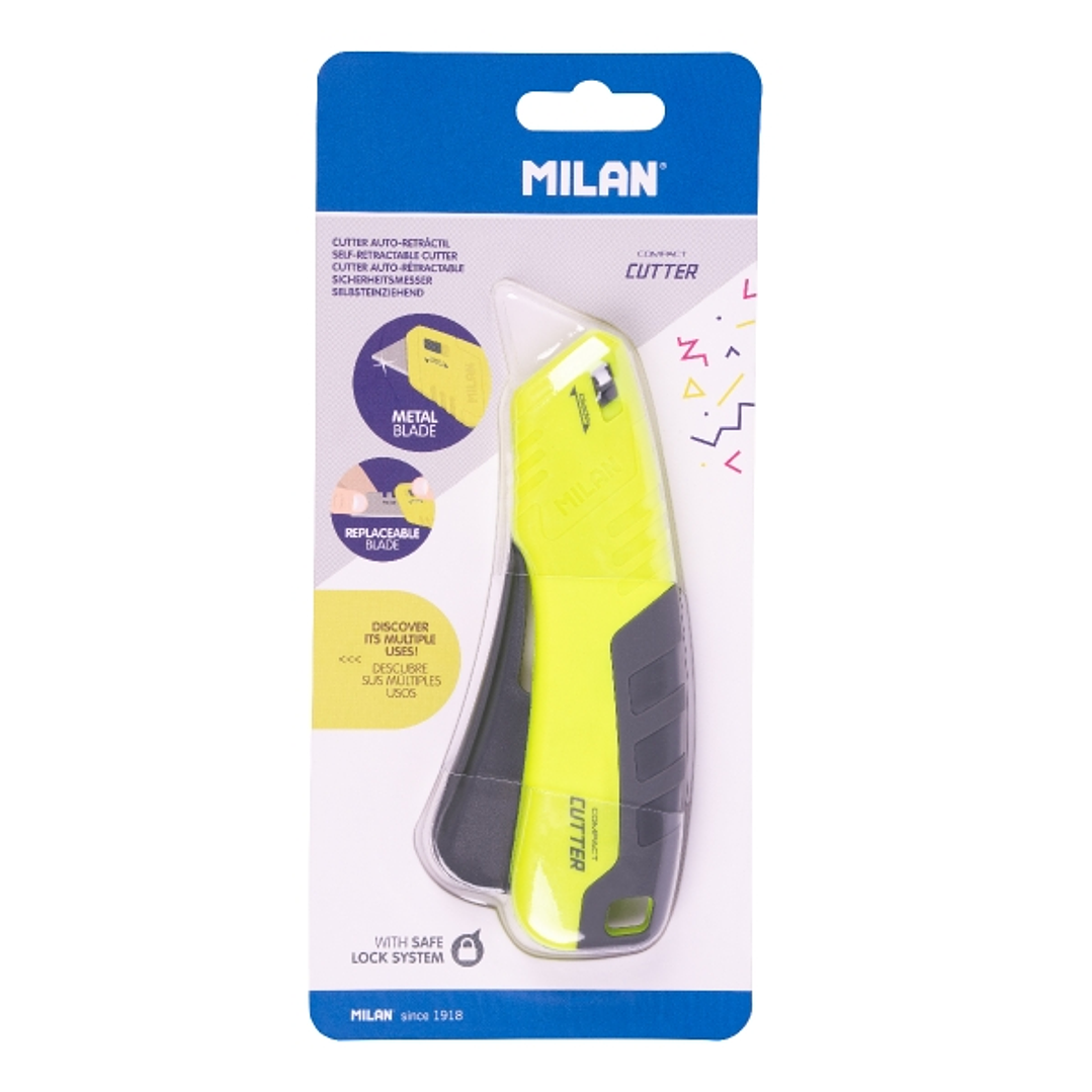 Milan Compact Acid Cuter Autoretractable - Hoja Ceramica Reemplazable - Bloqueo de Seguridad - Ergonomico - Color Amarillo 1
