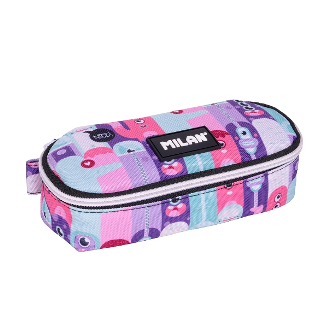 Milan Aliens 2 Estuche Portatodo - Ovalado - Cierre con Cremallera - Malla Interior - 20.5x9x5.5cm - Color Rosa 1