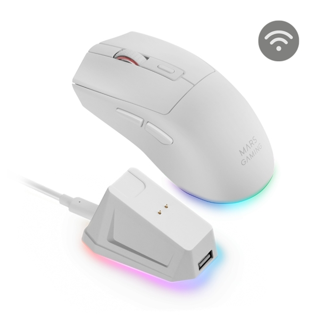 Mars Gaming MM-T3 Raton Inalambrico Ultraligero - 14400dpi - Bluetooth 5.0 - Rf 2.4Ghz - Switches HUANO - Base con Luces RGB - 7 Botones Configurables 1