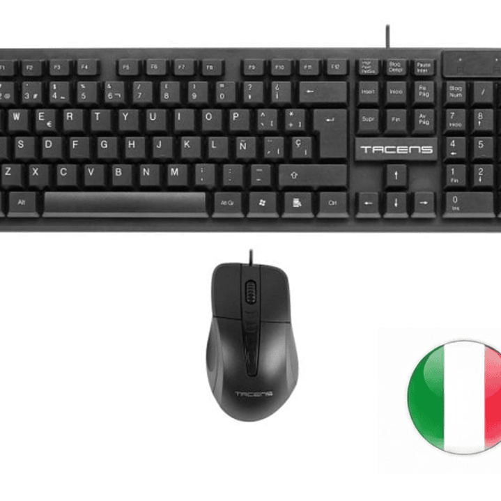 Tacens Anima ACP02 Pack USB Teclado Multimedia + Raton 1200dpi 3 Botones - Disposicion Italiana QWERTY IT - Cable de 1.3m - Teclas de Membrana - Senso 1
