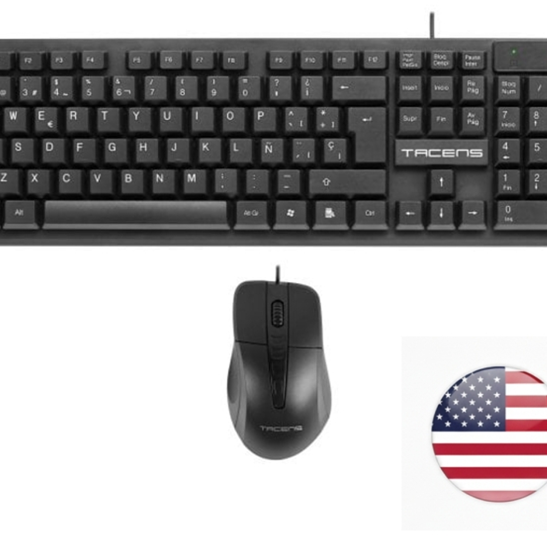 Tacens Anima ACP02 Pack USB Teclado Multimedia + Raton 1200dpi 3 Botones - Disposicion Internacional QWERTY US - Cable de 1.3m - Teclas de Membrana -  1