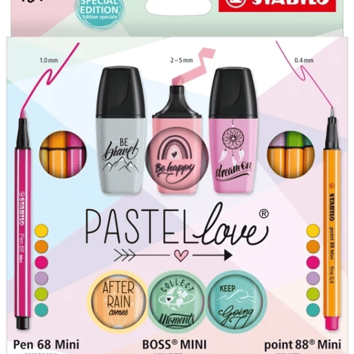 Stabilo Pastellove Pack de 18 Marcadores y Rotuladores - 6 Rotuladores Premium Pen 68 Mini, 6 Rotuladores Point 88 Mini y 6 Rotuladores Fluorescentes  1