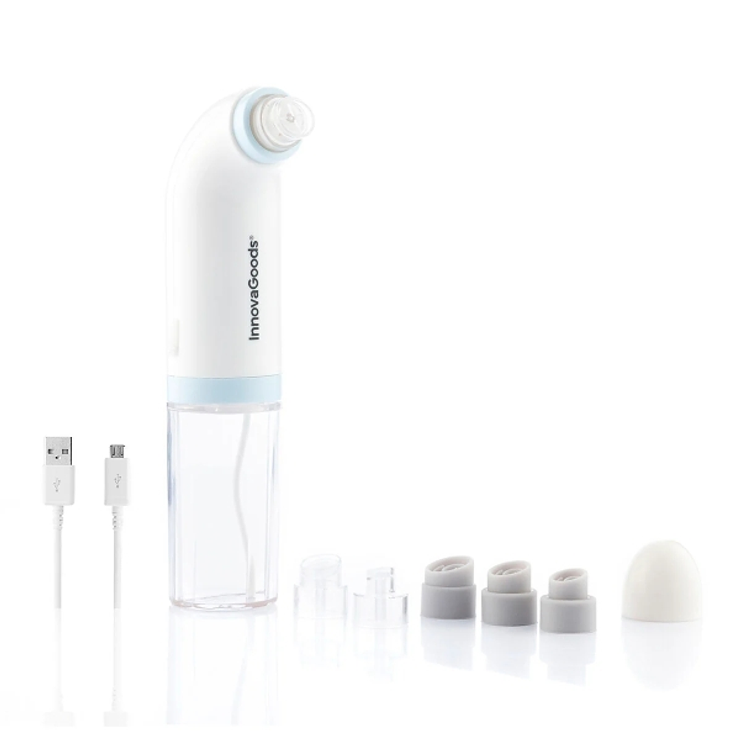 Innovagoods Hyser Hidrolimpiador Facial de Impurezas Recargable - Bateria 400mAh - 2 Depositos de 40ml - Cable 80cm - Recargable - Cabezales Incluidos 1