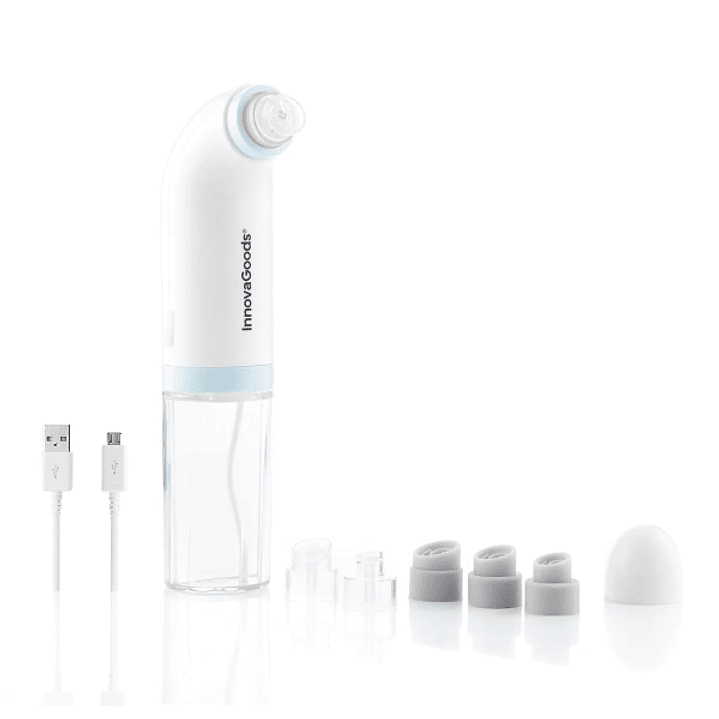 Innovagoods Hyser Hidrolimpiador Facial de Impurezas Recargable - Bateria 400mAh - 2 Depositos de 40ml - Cable 80cm - Recargable - Cabezales Incluidos 1