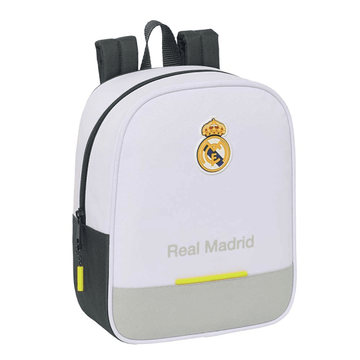 Safta Real Madrid Mochila Guarderia de 6L - Adaptable a Carro - Tarjeta de Identificacion Personal - Cierre de Cremallera - 22x27x10cm - Color Blanco  1