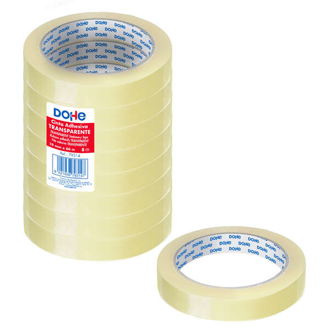Dohe Pack de 8 Cintas Adhesivas Transparente de Polipropileno 19mm x 66m 1