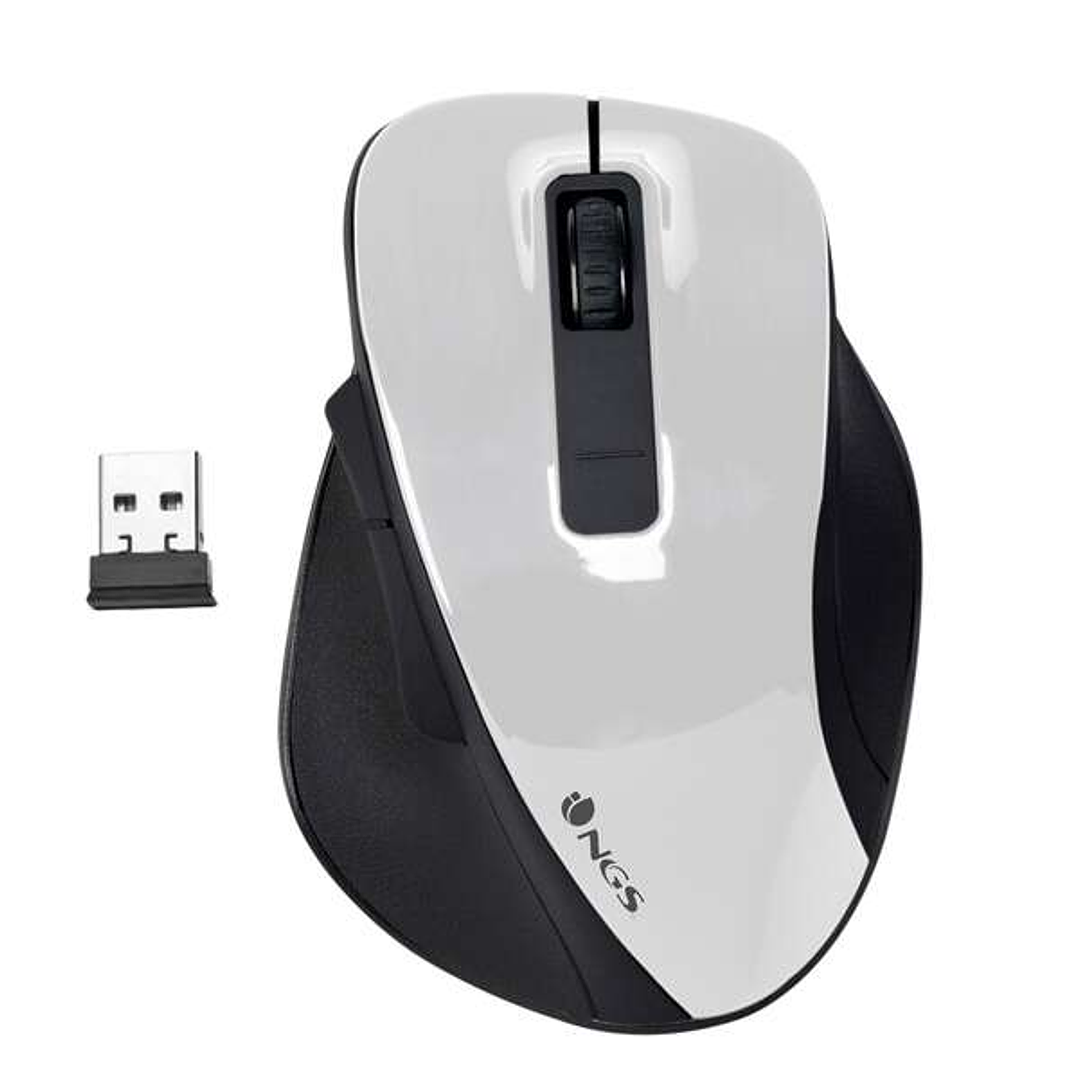 NGS Bow Raton Inalambrico USB 1600dpi - 4 Botones - Uso Diestro - Color Blanco/Negro 1