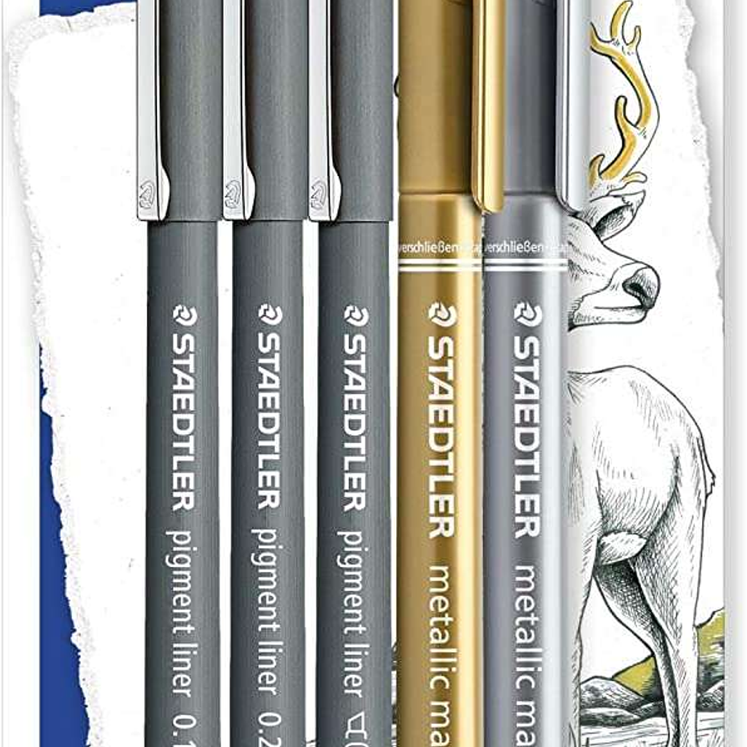 Staedtler Pigment Liner 308 Pack de 5 Rotuladores Calibrados - Tinta Resistente a la Luz y Agua - Para Escribrir, Esborzar y Dibujar - Colores Surtido 1