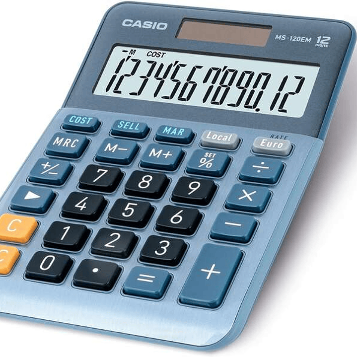 Casio MS-120EM Calculadora de Sobremesa Pequeña - Pantalla LCD de 12 Digitos - Alimentacion Solar y Pilas - Color Azul 1