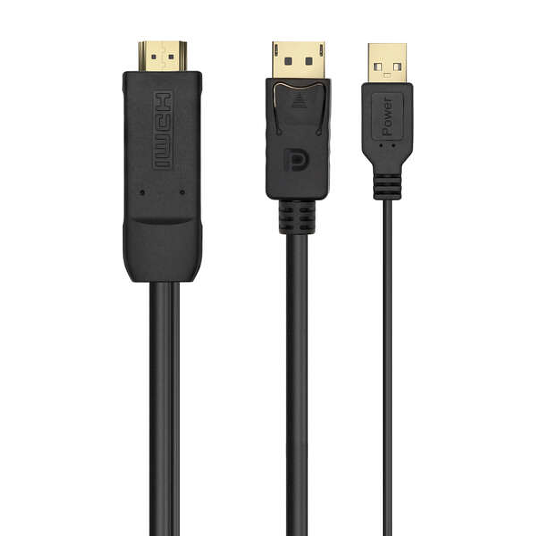 Aisens Cable Conversor Activo HDMI 2.0 + USB ALIM. a DisplayPort V1.2 - HDMI/M-USB/M-DP/M - 1.8M - Color Negro 1