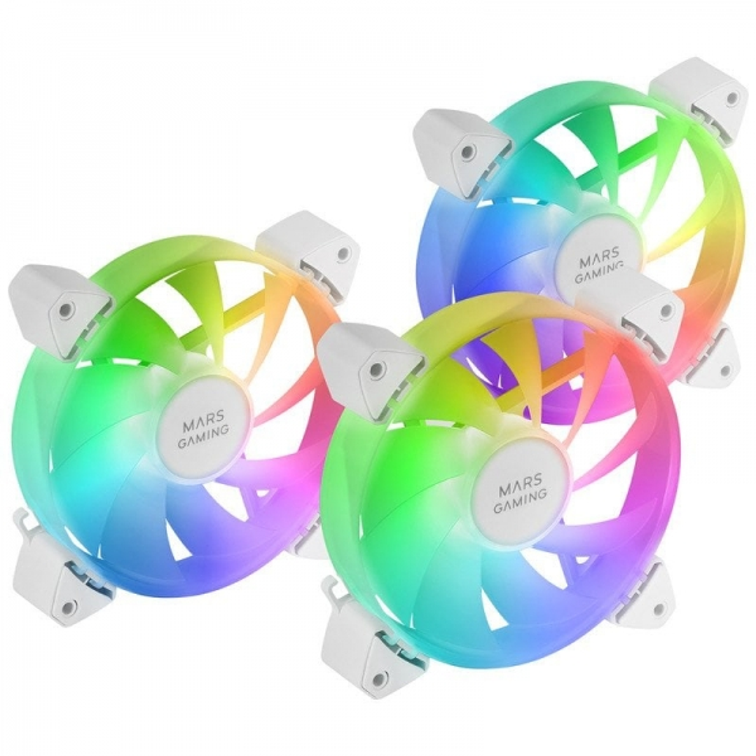Mars Gaming MF-3A Kit de Ventiladores ARGB - Iluminacion 360º Sin Marco - Efectos ARGB Rainbow - Funcionamiento Ultrasilencioso - Compatible con ARGB  1