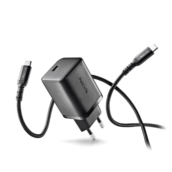 NGS Bud45W-C Cargador GaN Universal de Pared 45W Ultrarapido - USB-C PD & PPS - Cable USB-C 1.5m - Color Negro 1