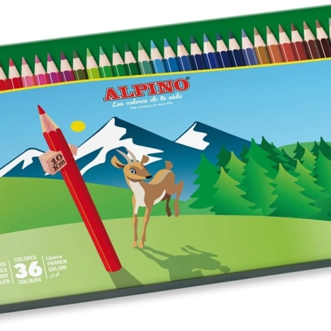 Alpino Caja Metalica con 36 Lapices de Colores Hexagonales - Mina de 3mm - Resistente a la Rotura - Bandeja Extraible - Colores Surtidos 1