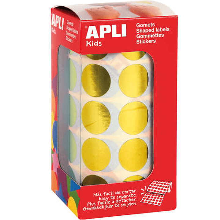 Apli Gomets Redondos Amarillo Metalizado Ø 20mm - 59 Hojas Pretroqueladas - 1770 Gomets por Rollo - Adhesivo Base Agua - Normas EN-71 y Cadena de Cust 1