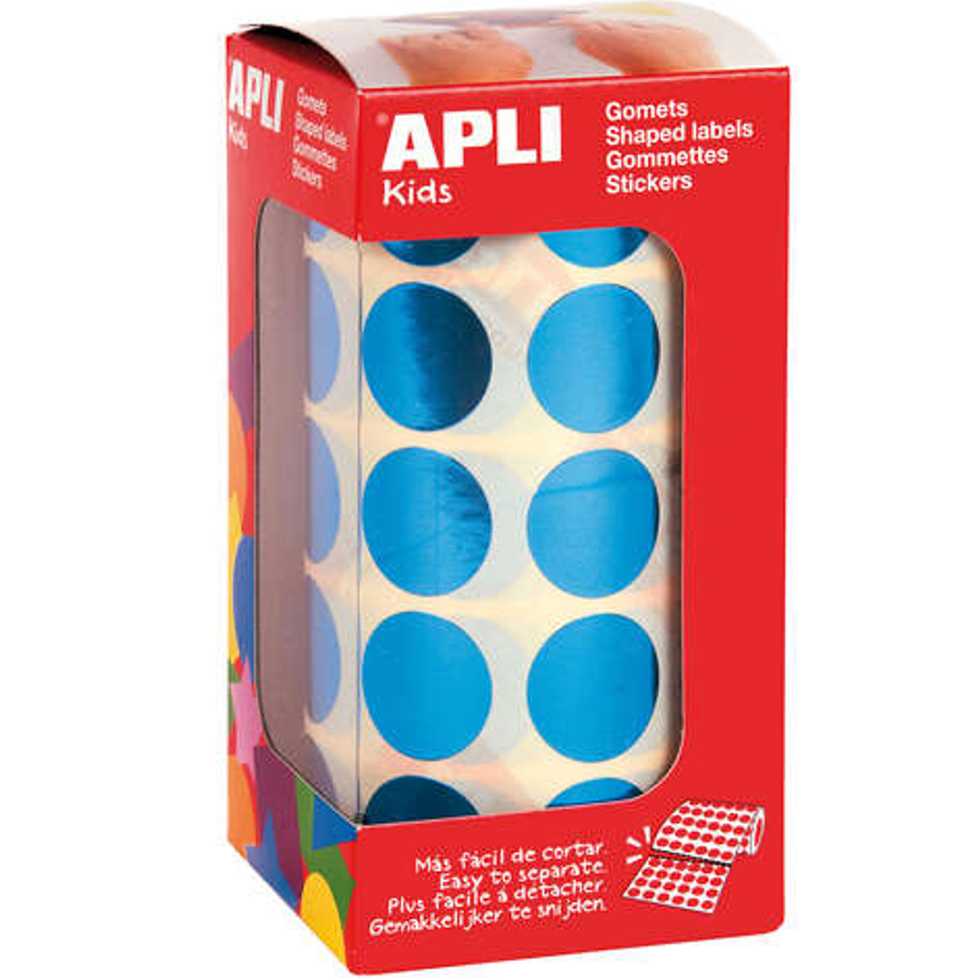 Apli Gomets Redondos Azul Metalizado Ø 20mm - 59 Hojas Pretroqueladas - 1770 Gomets por Rollo - Ideal para Escuelas y Talleres Infantiles - Cumple Nor 1