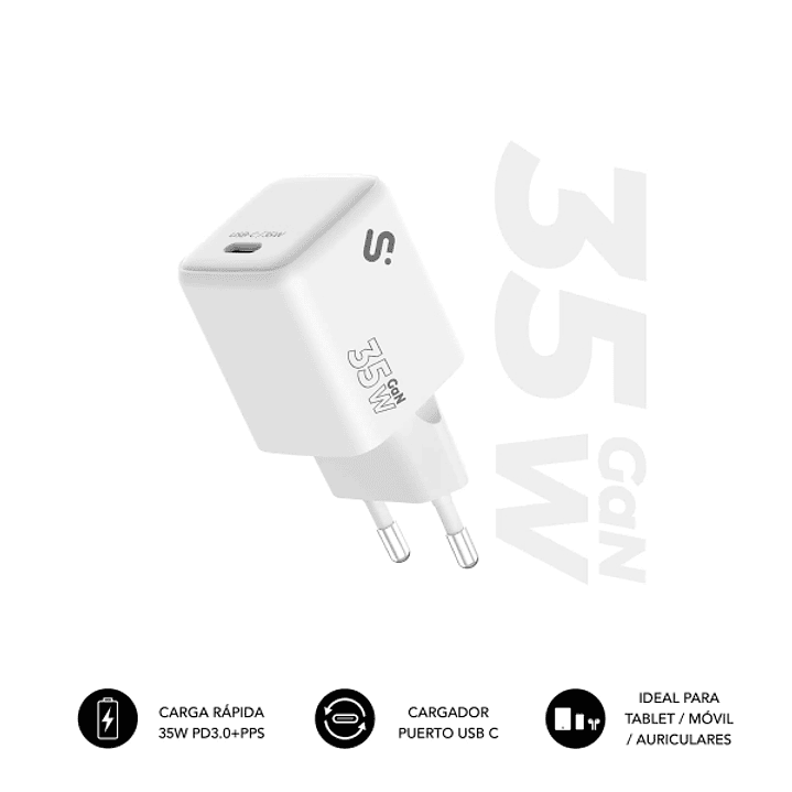 Subblim Cargador de Pared GaN 35W - USB-C -  Carga rápida - Color Blanco 1